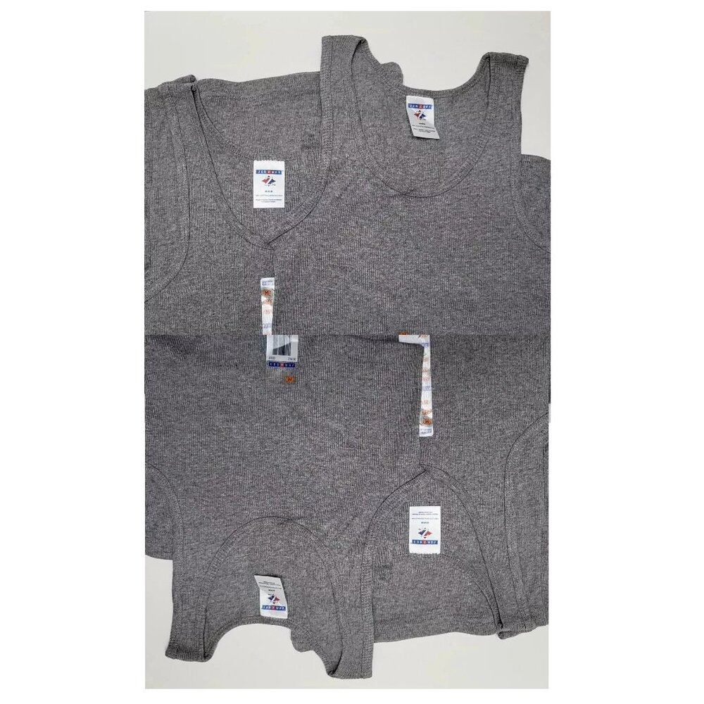 Jerzees 4 Ribbed Mens Medium Adult Tank Top Gray Cotton A-Shirt Undershirts NOS